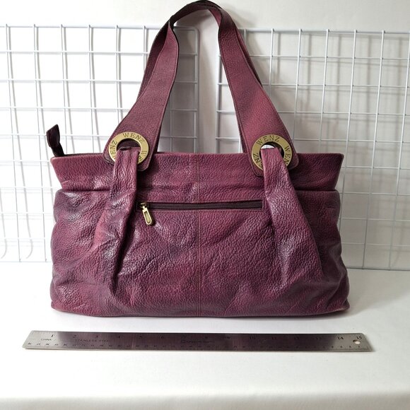 Vintage Wenz Mauve Leather Shoulder Bag Unique Design Zipper Close Large Grommet - Picture 16 of 16